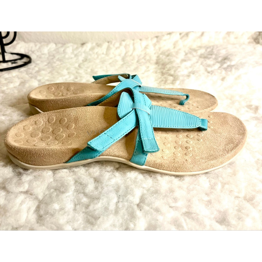 Vionic Karley women's toe post sandal in turquoise leather size 10 - Picture 3 of 8